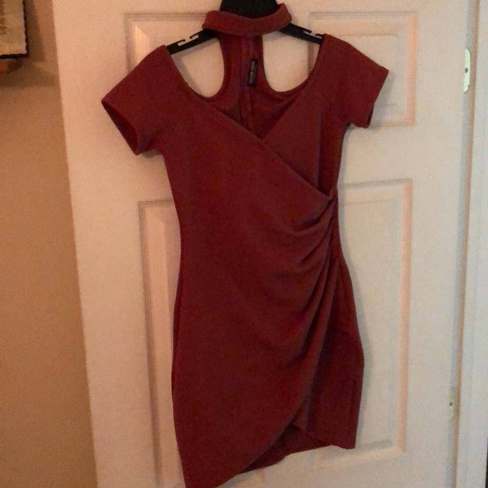 Marsala color tulip hem dress.